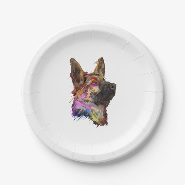German Shepherd Splash Art  Paper Plate (Front)