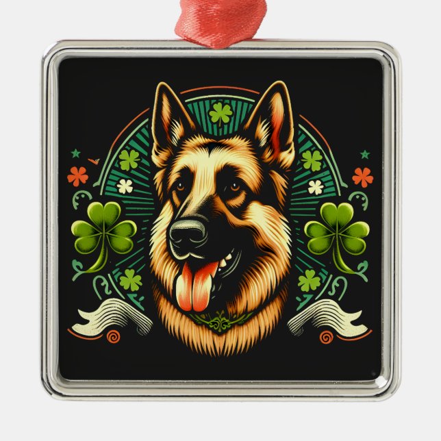 German Shepherd St Patrick's Day Shepherd Dog Gift Metal Tree Decoration (Front)