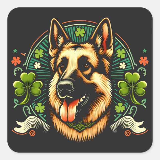 German Shepherd St Patrick's Day Shepherd Dog Gift Square Sticker (Front)