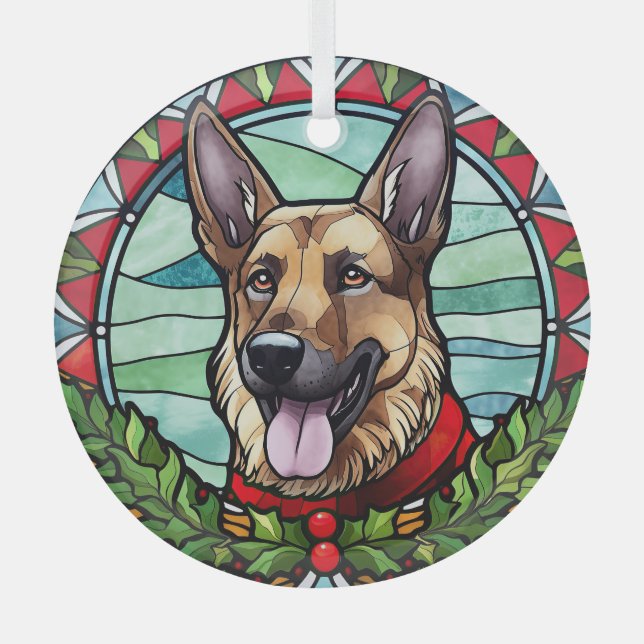 German Shepherd Stained Glass Christmas Glass Tree Decoration (Front)