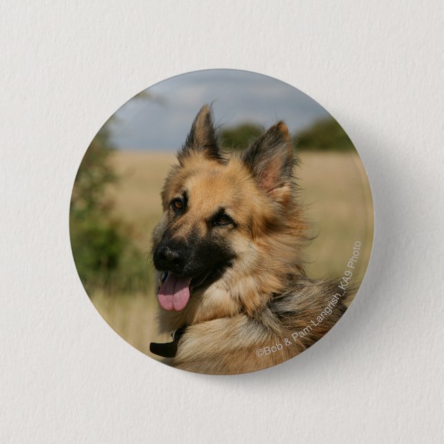 German Shepherd Sticking Tongue Out 6 Cm Round Badge (Front)