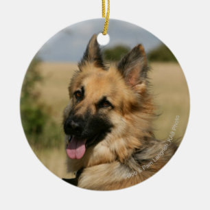 German Shepherd Sticking Tongue Out Ceramic Tree Decoration