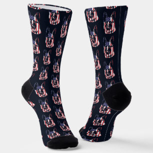 German Shepherd Style Dog USA Flag Socks