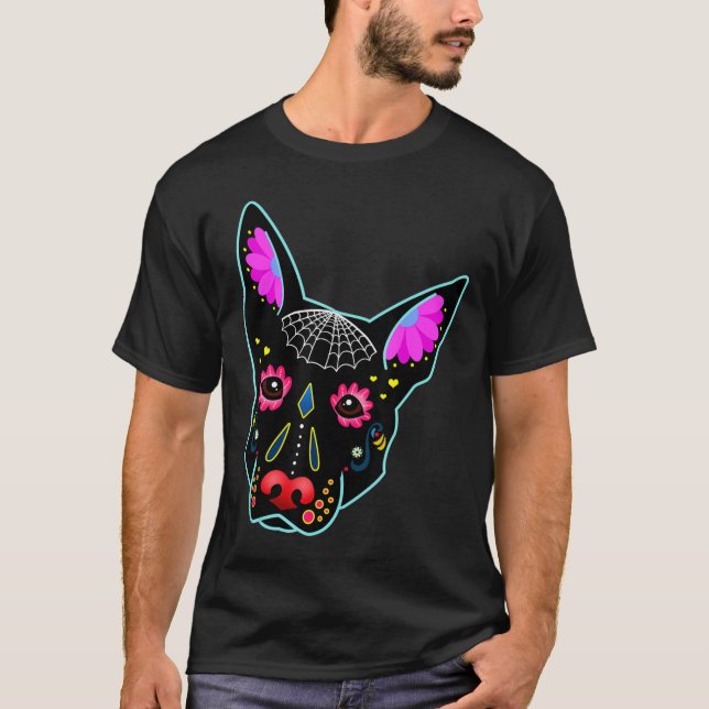 German Shepherd Sugar Skull Dog Day Of The Dead Sk T-Shirt (Front)