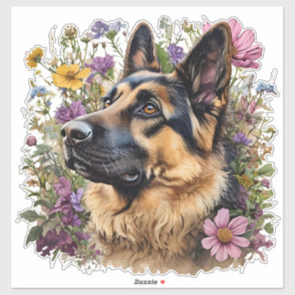 German Shepherd surrounded by Wildflowers