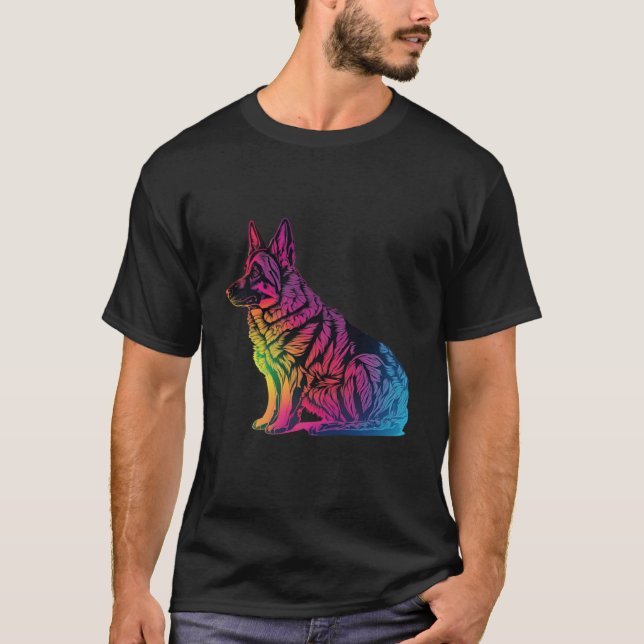 German Shepherd Synthwave 80s Retrowave Aesthetic  T-Shirt (Front)
