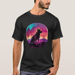 German Shepherd Synthwave 80s Retrowave Aesthetic T-Shirt
