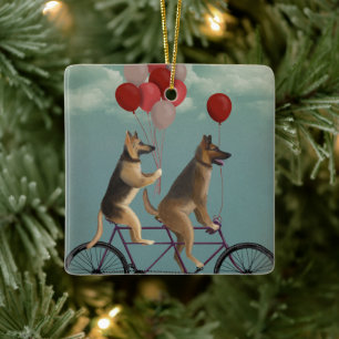 German Shepherd Tandem Ceramic Ornament