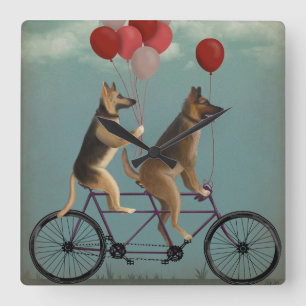 German Shepherd Tandem Square Wall Clock