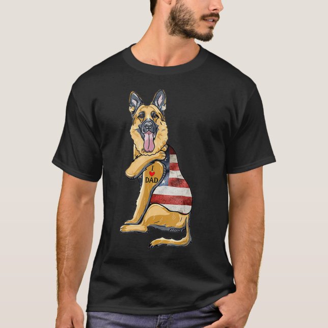 German Shepherd Tattoo Dog I Love Dad Fathers T-Shirt (Front)