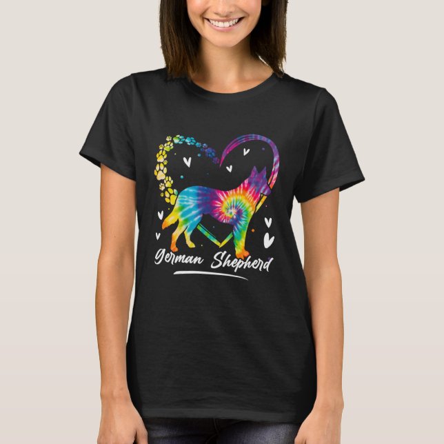 German Shepherd Tie Dye Rainbow Dog T-Shirt (Front)