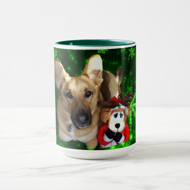 German Shepherd Toy Reindeer Green Snowflakes Mug (Center)