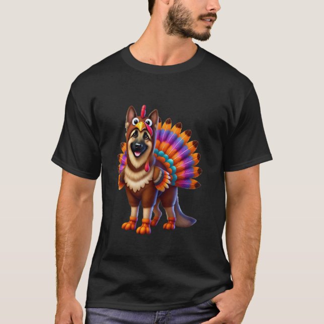 German Shepherd Turkey Funny Thanksgiving Animal D T-Shirt (Front)