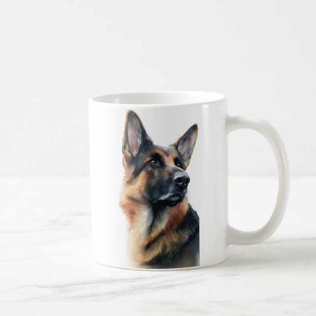 German shepherd turns his head watercolor coffee mug (Right)