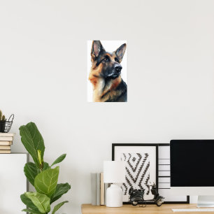 German shepherd turns his head watercolor poster