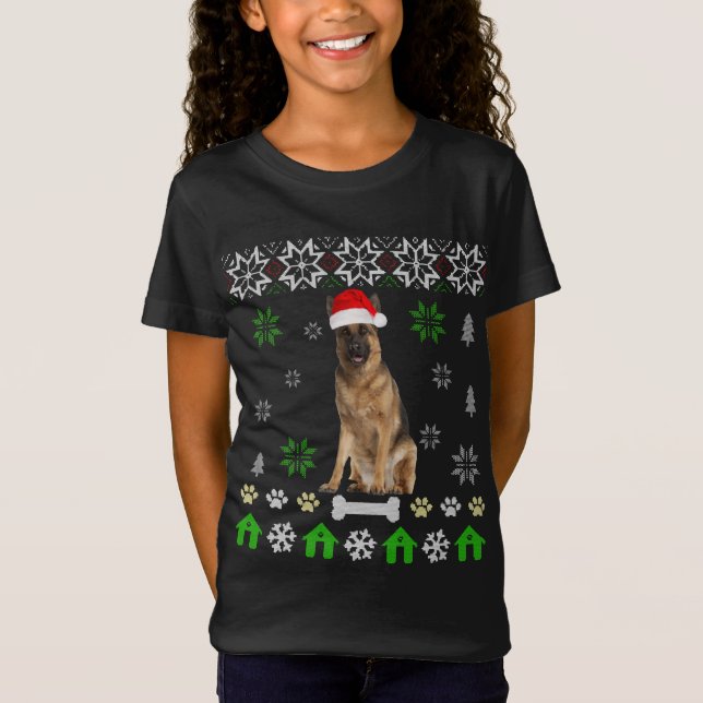 German Shepherd Ugly Christmas-German Shepherd Dog T-Shirt (Front)