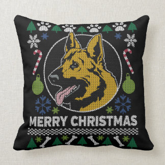 German Shepherd Ugly Christmas Sweater Dog Design Cushion
