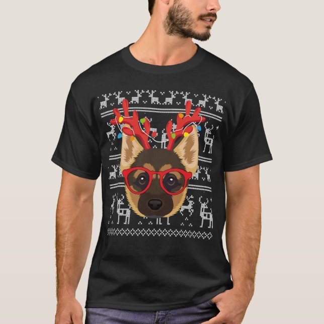 German Shepherd Ugly Christmas Sweater Reindeer Xm (Front)