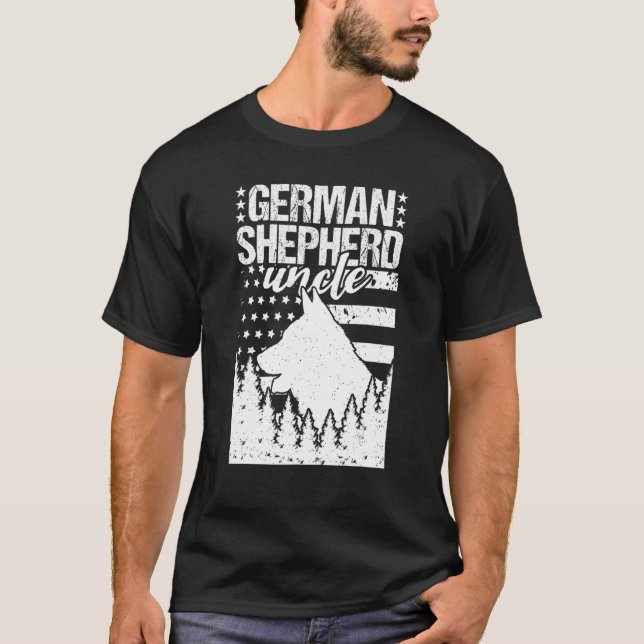German Shepherd Uncle Dog American Flag 4th Of Jul T-Shirt (Front)