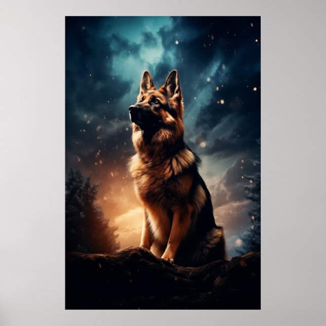 German Shepherd Under Stormy Sky Poster (Front)