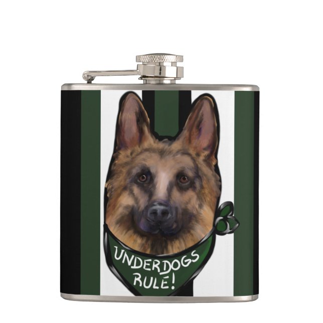 German Shepherd Underdog Hip Flask (Front)