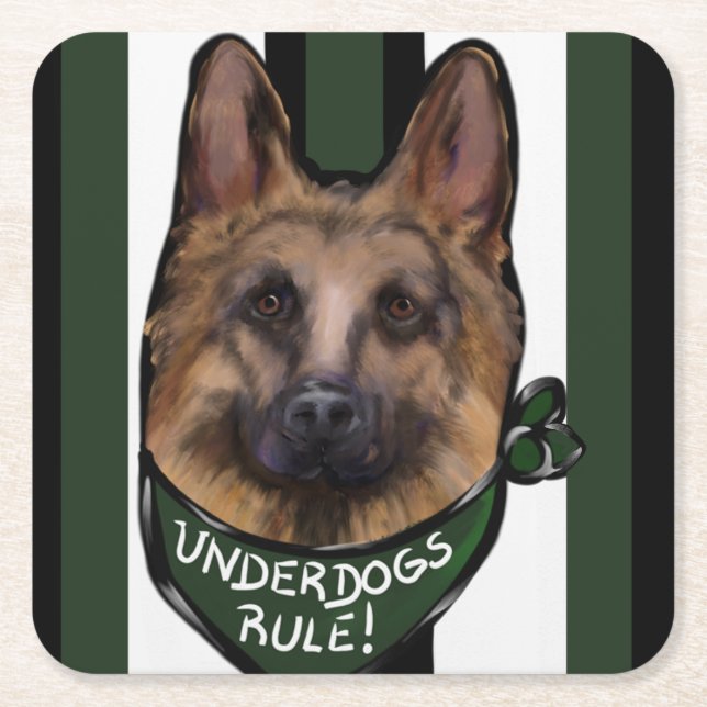 German Shepherd Underdog Square Paper Coaster (Front)