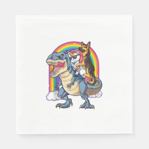 German Shepherd Unicorn Dinosaur T rex Funny Rainb Napkin