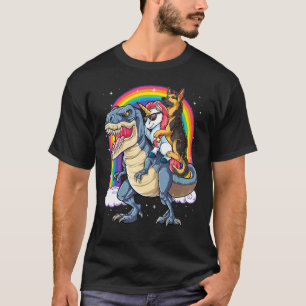 German Shepherd Unicorn Riding Dinosaur T Rex  Gir T-Shirt