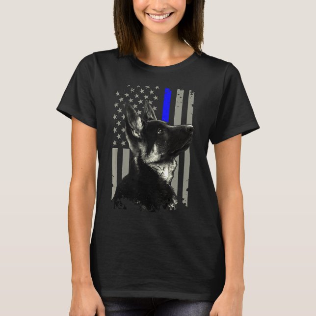 German Shepherd Unit Thin Blue Line Flag Police T-Shirt (Front)