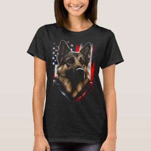German Shepherd US Flag America USA German Shepher T-Shirt