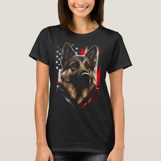 German Shepherd US Flag America USA German Shepher T-Shirt (Front)