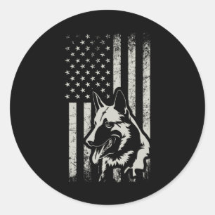 German Shepherd USA Flag American Patriot Gift Classic Round Sticker