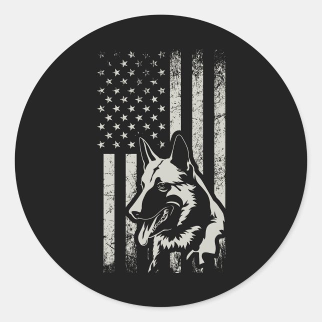 German Shepherd USA Flag American Patriot Gift Classic Round Sticker (Front)