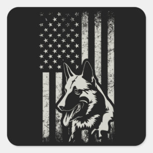 German Shepherd USA Flag American Patriot Gift Square Sticker