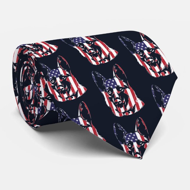 German Shepherd USA Flag Custom Tie (Rolled)