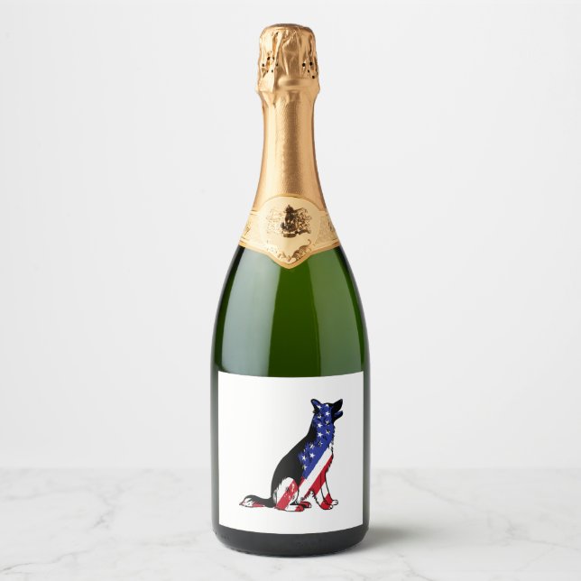 German Shepherd Usa Flag Patriotic Dog  Sparkling Wine Label (Front)
