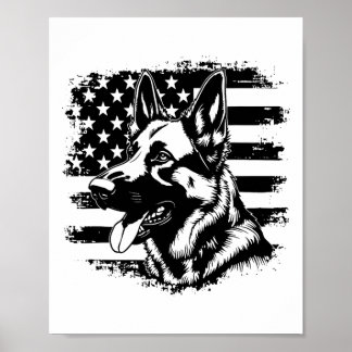 German Shepherd Usa Flag Sungles Patriotic 4th Of  Poster