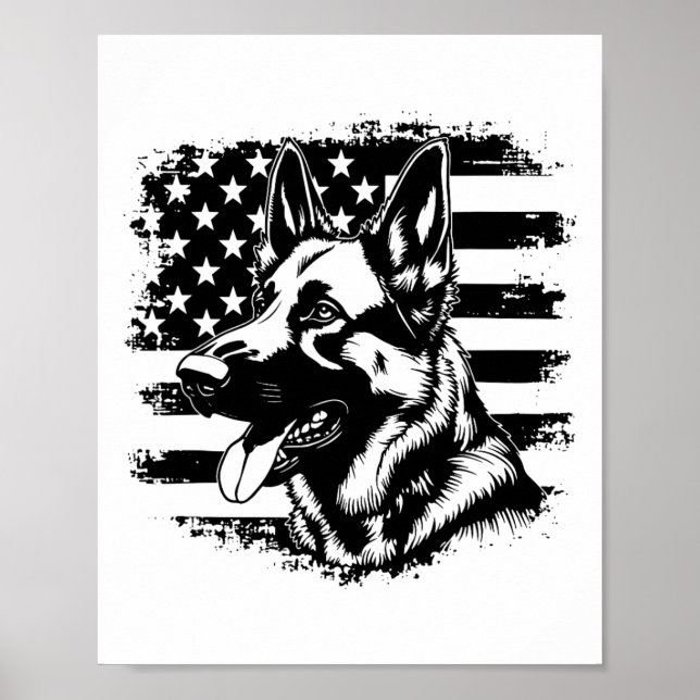 German Shepherd Usa Flag Sungles Patriotic 4th Of  Poster (Front)