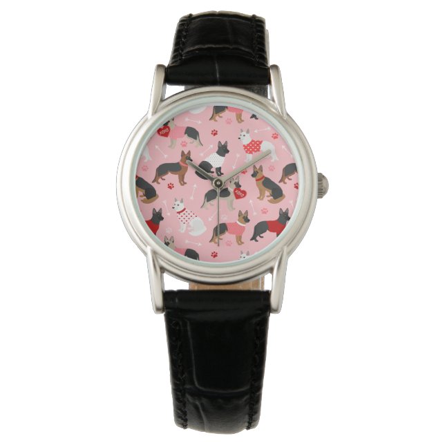German Shepherd Valentine Pattern Watch (Front)