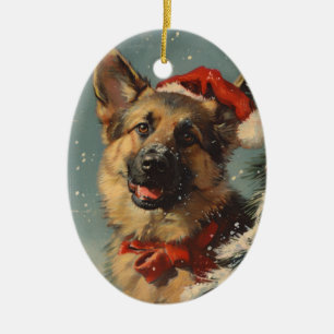 German shepherd vintage Christmas  Ceramic Tree Decoration