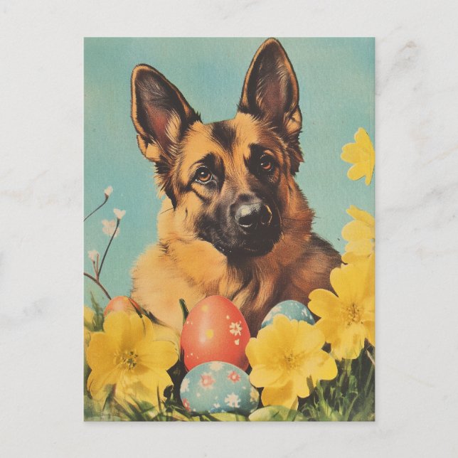 German Shepherd Vintgae Easter Postcard (Front)