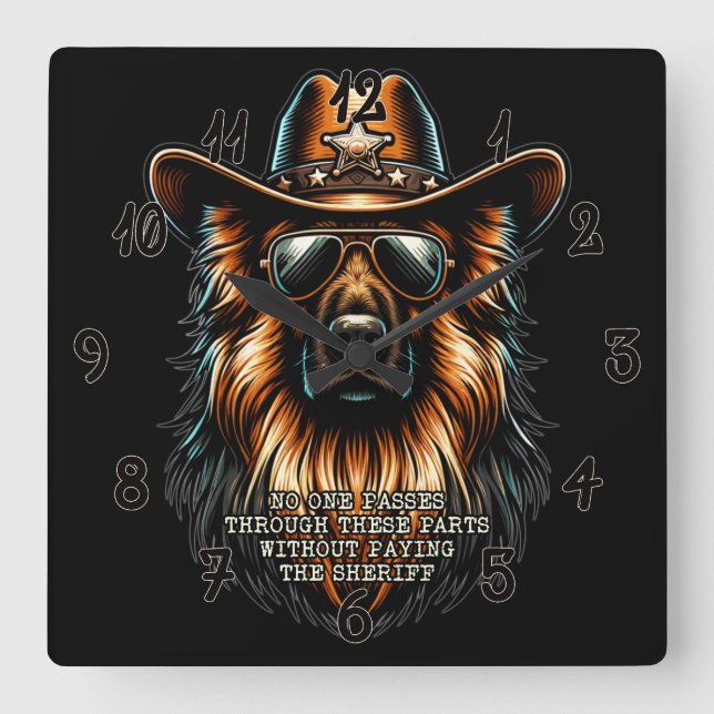 German Shepherd Wall Clock – Funny Cowboy Dog (Front)