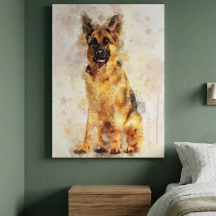 German Shepherd Watercolor Dog Portrait Art Canvas Print