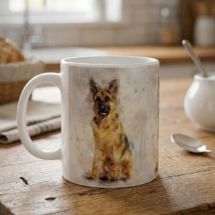 German Shepherd Watercolor Dog Portrait Art Coffee Mug