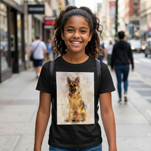 German Shepherd Watercolor Dog Portrait Art T-Shirt