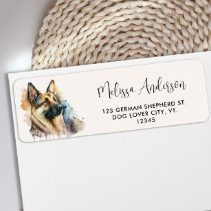 German Shepherd Watercolor Dog Return Address 