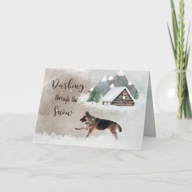 German Shepherd Watercolor Happy Holiday Scene (Front)