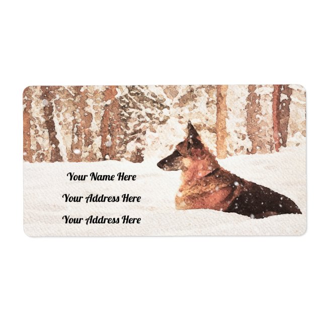 German Shepherd Watercolor in Winter (Front)