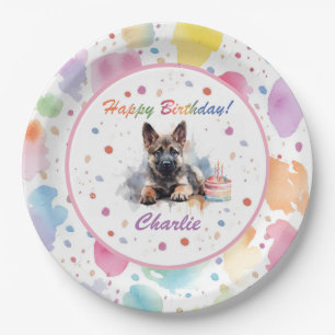 German Shepherd Watercolor Paper Plate