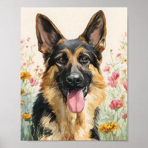 German Shepherd Watercolor Portrait Poster – Cute 